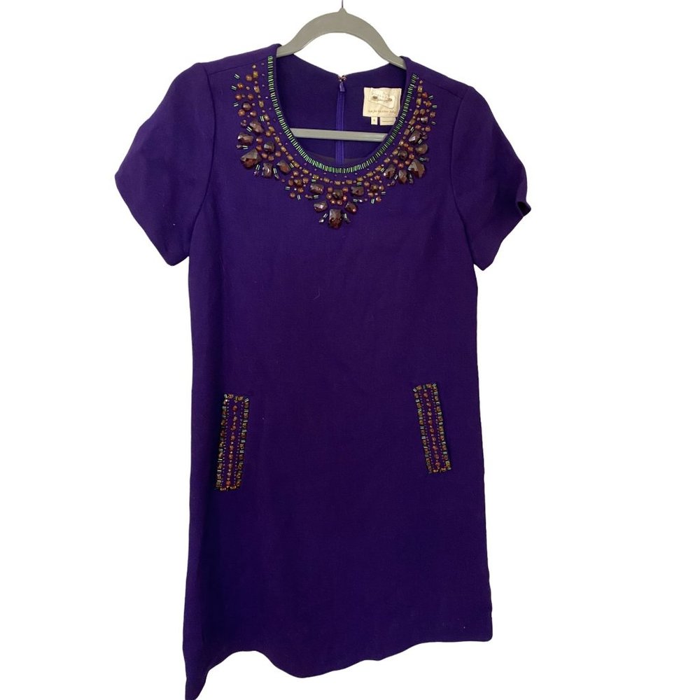 Kate Spade Woman's Dress Purple Sz 4 Sequins Jewels Zip Pockets Embellishments